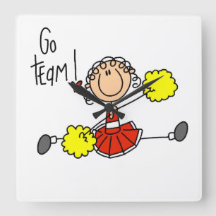 Roter Cheerleader für Go Team Quadratische Wanduhr