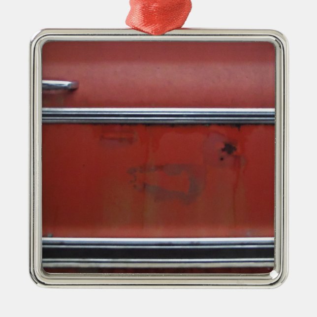 Roter Chevy Silbernes Ornament (Vorne)
