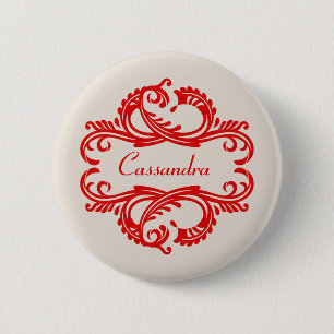 Roter Chic-Damask-Knopf Button
