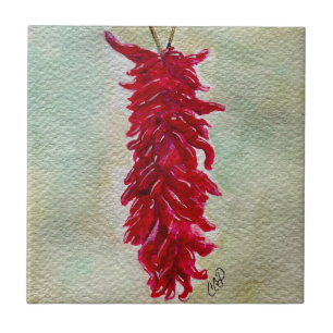 Roter Chile Wasserfarbe Ristra New Mexico Fliese