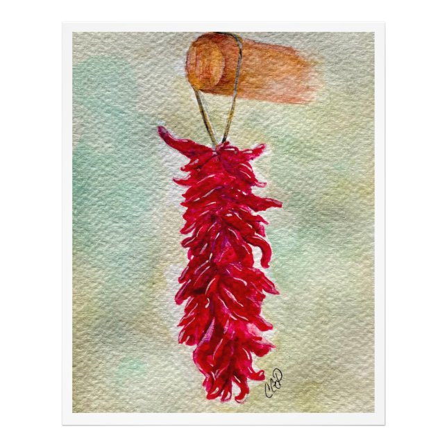Roter Chile Wasserfarbe Ristra New Mexico Fotodruck (Vorne)