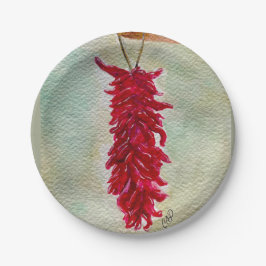 Roter Chile Wasserfarbe Ristra New Mexico Pappteller