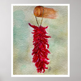 Roter Chile Wasserfarbe Ristra New Mexico Poster