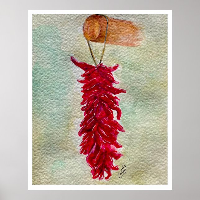 Roter Chile Wasserfarbe Ristra New Mexico Poster (Vorne)