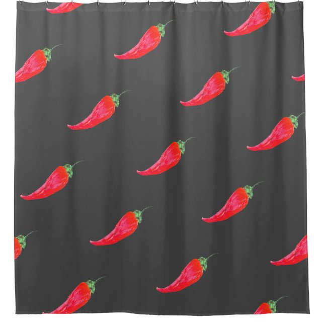 Roter Chili Handgestrichene Aquarellfarben Paprika Duschvorhang (Vorderseite)