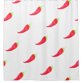 Roter Chili Handgestrichene Aquarellfarben Paprika Duschvorhang