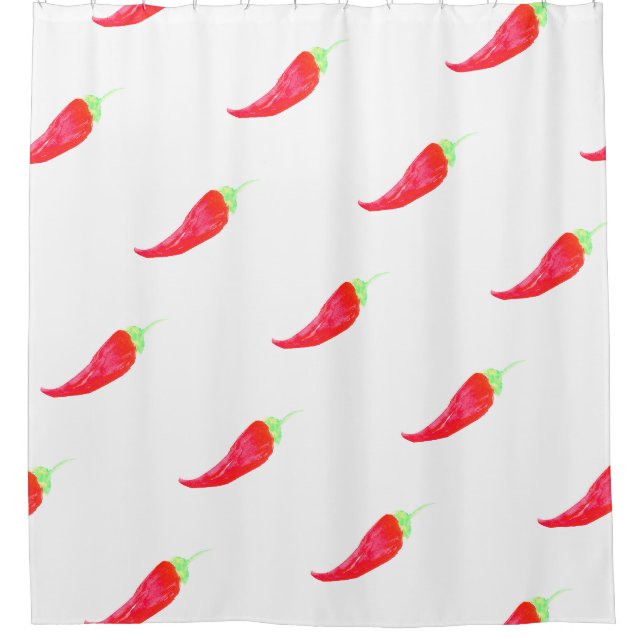 Roter Chili Handgestrichene Aquarellfarben Paprika Duschvorhang (Vorderseite)