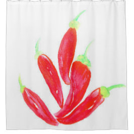 Roter Chili Handgestrichene Aquarellfarben Paprika Duschvorhang