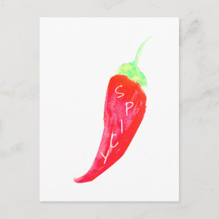 Roter Chili Handgestrichene Aquarellfarben Paprika Postkarte