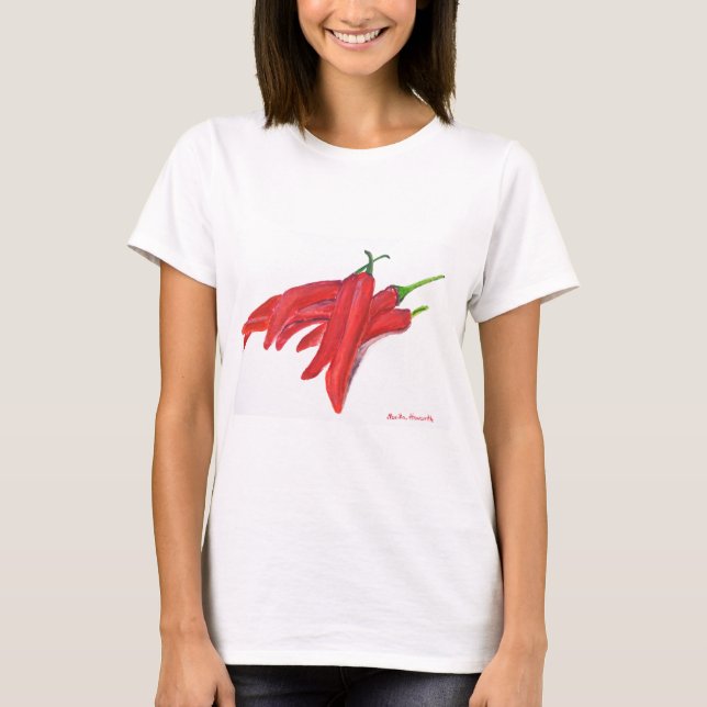 Roter Chili Paprikaschoten Aquarellgemüse T-Shirt (Vorderseite)