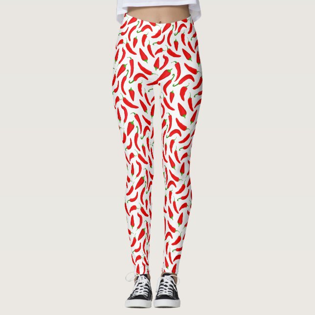 Roter Chili Paprikaschoten auf Weiß Leggings (Vorderseite)