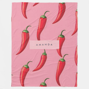 Roter Chili Pepper-Muster auf rosa Hintergrund Fleecedecke