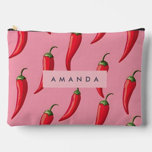 Roter Chili Pepper-Muster auf rosa Hintergrund Zubehörtasche (Vorderseite)