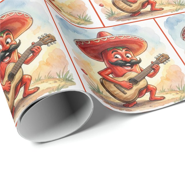 Roter Chili-Pfeffer-Gitarrist Geschenkpapier (Rolleneckpunkt)