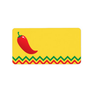 Roter Chilipfeffer Jalapeno mit mexikanischer Adressaufkleber