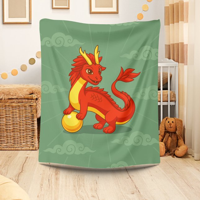 Roter chinesischer Drache auf Grün Fleecedecke (Von Creator hochgeladen)