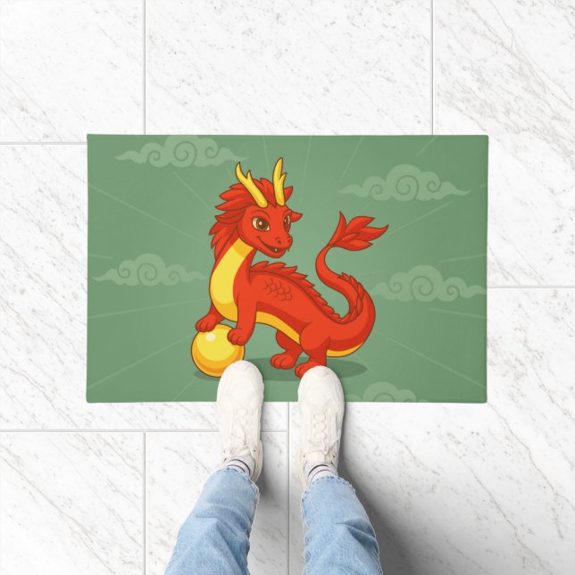 Roter chinesischer Drache auf Grün Fußmatte (Indoor)
