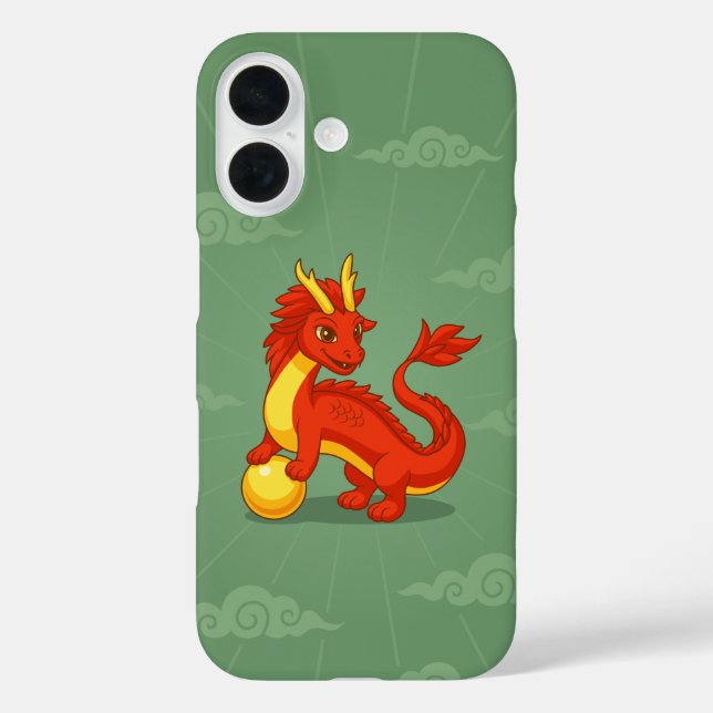 Roter chinesischer Drache auf Grün iPhone 16 Hülle (Rückseite)