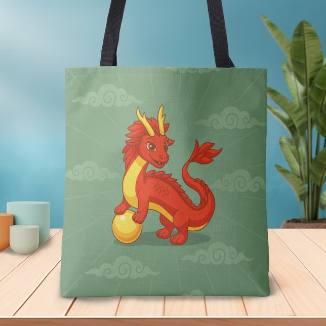 Roter chinesischer Drache auf Grün Tasche (Von Creator hochgeladen)