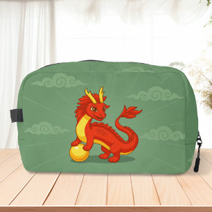 Roter chinesischer Drache auf Grün Waschbeutel