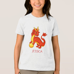 Roter chinesischer Drache mit individuellem Namen Tri-Blend Shirt