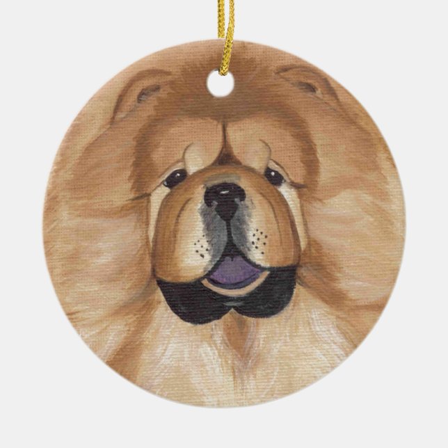 Roter Chow-Chow runde Verzierung Keramikornament (Vorne)