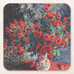 Roter Chrysanthemum, Monet Rechteckiger Pappuntersetzer