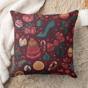 Roter Coquette-Weihnachts-Glamour-Muster Kissen