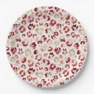 Roter Creme-Leoparden-Tierdruck Pappteller