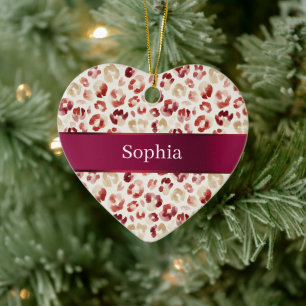 Roter Creme-Leoparden-Tierdruck-Weihnachten Keramik Ornament