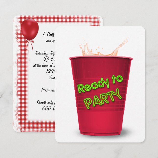 Roter Cup Drink Party Einladung (Vorne/Hinten)