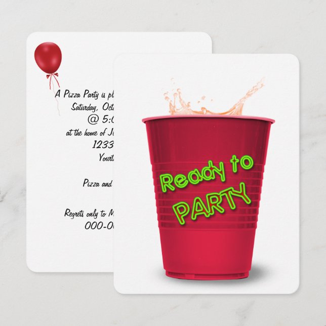 Roter Cup Drink Party Einladung (Vorne/Hinten)