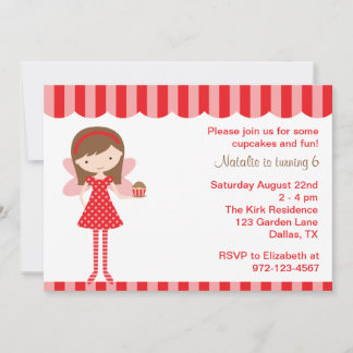 Roter Cupcake Fairy Geburtstagsparty Einladung