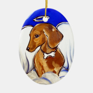 Roter Dachshund Engel Keramik Ornament