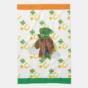 Roter Dachshund Ferienheim Dekoration St. Patrick' Geschirrtuch