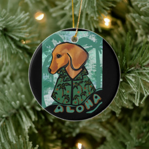 Roter Dachshund Keramik Ornament
