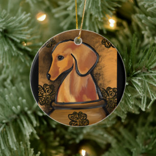 Roter Dachshund Keramik Ornament