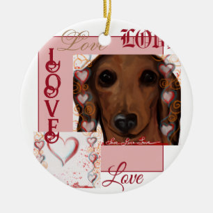 Roter Dachshund      Keramik Ornament