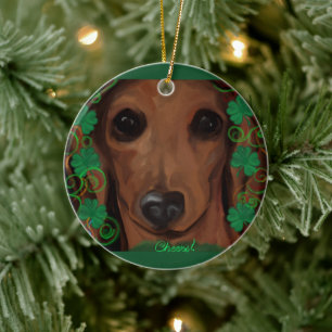 Roter Dachshund Keramik Ornament