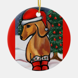 Roter Dachshund Keramik Ornament