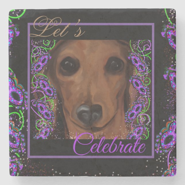 Roter Dachshund Steinuntersetzer (Vorderseite)