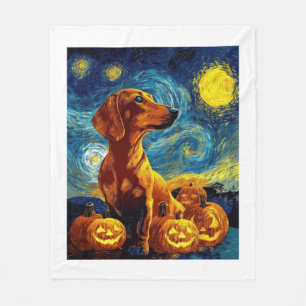 Roter Dachshund von van gogh sternennacht hallowee Fleecedecke