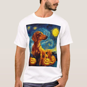 Roter Dachshund von van gogh Sternennacht Hallowee T-Shirt