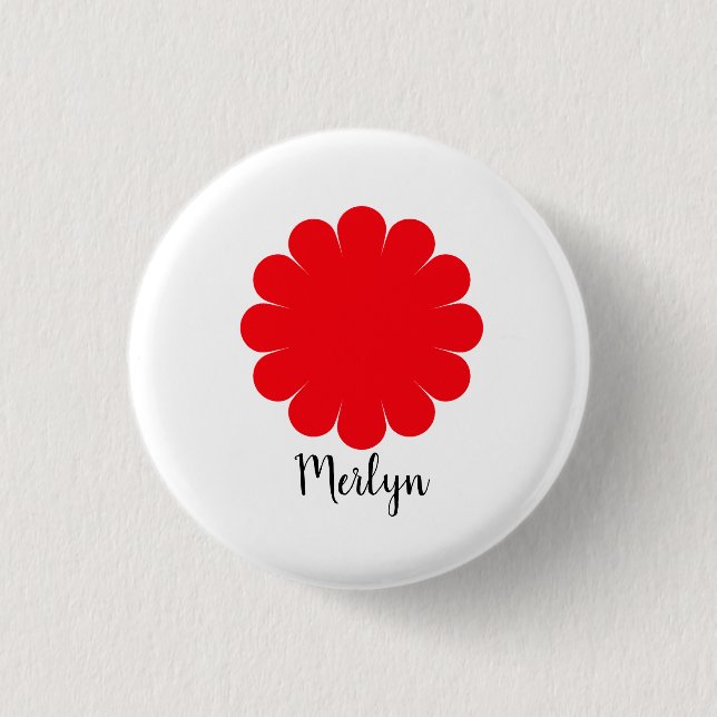 Roter Daisy Blume Blumenkohl Individuelle Name far Button (Vorderseite)