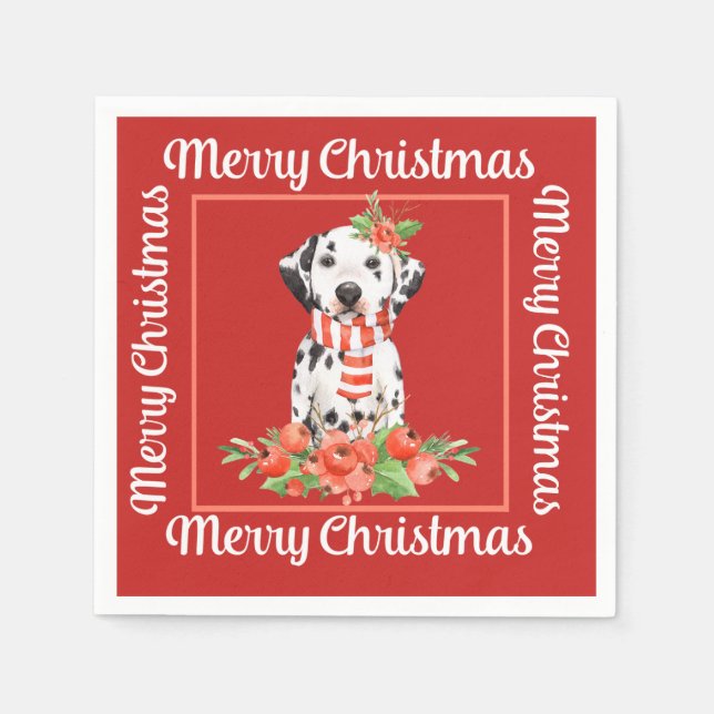 Roter Dalmatiner Frohe Weihnachten Serviette (Vorderseite)