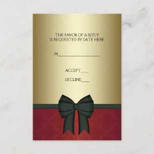 Roter Damast Goldene Schwarze-Schleife-Festveranst RSVP Karte