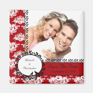 Roter Damast-Liebe-Vogel-Foto-Save the Date Magnet