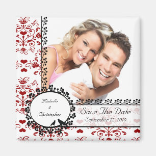 Roter Damast-Liebe-Vogel-Foto-Save the Date Magnet