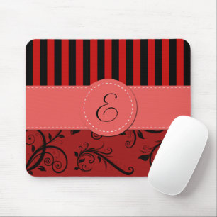 Roter Damast, rote Streifen, Streifen, Monogramm Mousepad