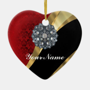 Roter Damast und Gold Keramikornament